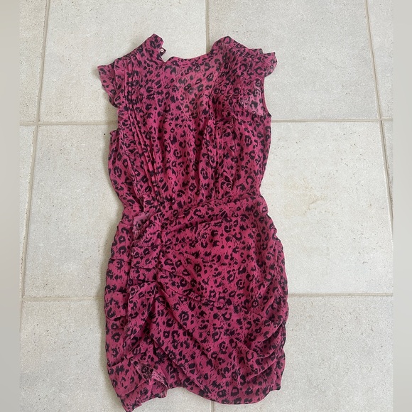 All Saints Pink Leopard Assymetrical Ruffle Dress US 4 - Picture 6 of 13